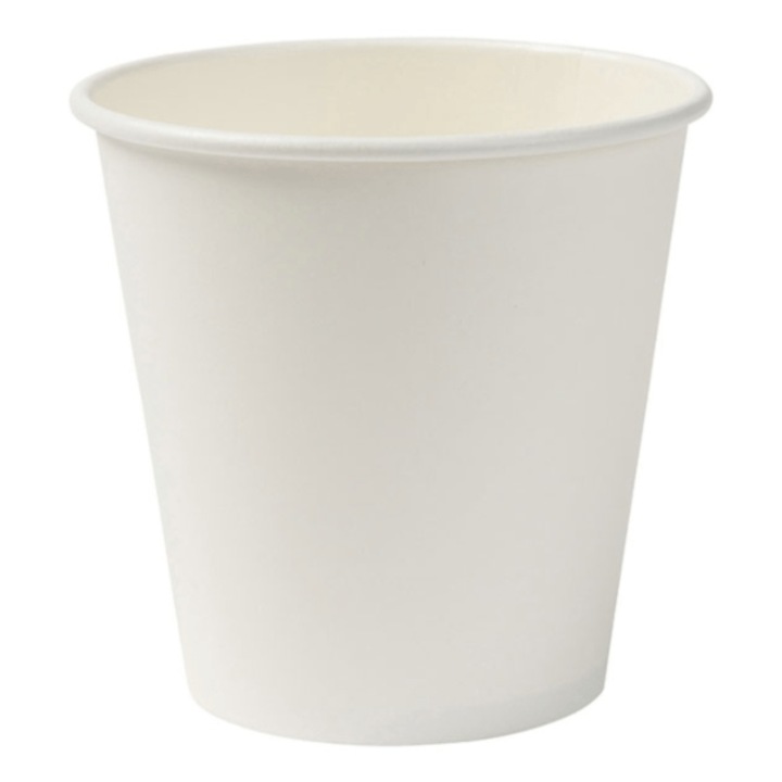 Set 50 pahare albe din carton, biodegradabile si compostabile, 90cc, Bioco