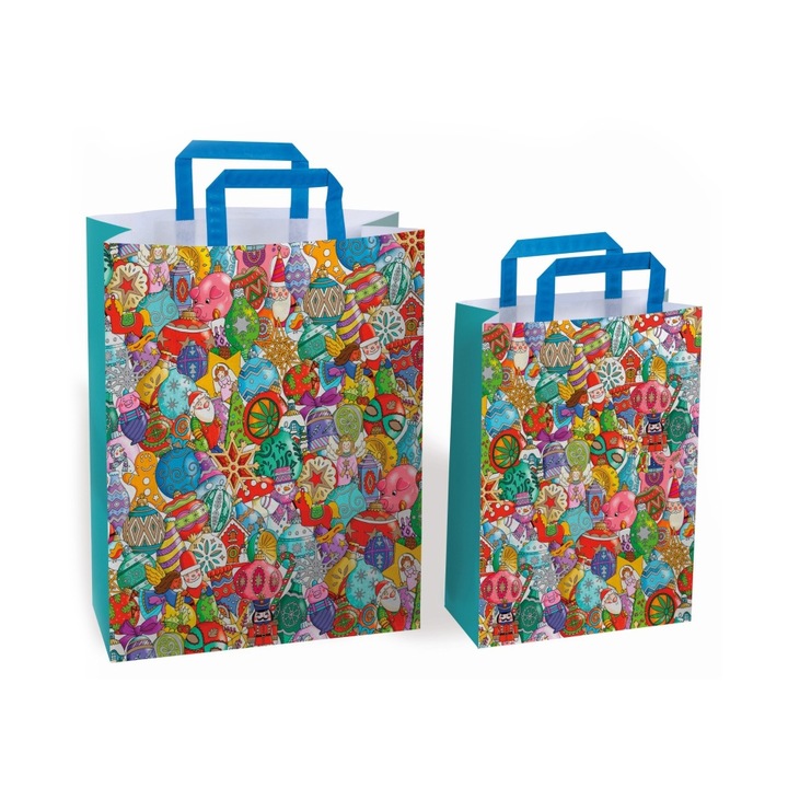 Sacosa cadou din hartie - craciun fericit (s - 22 x 10.5 x 32cm, 70g)