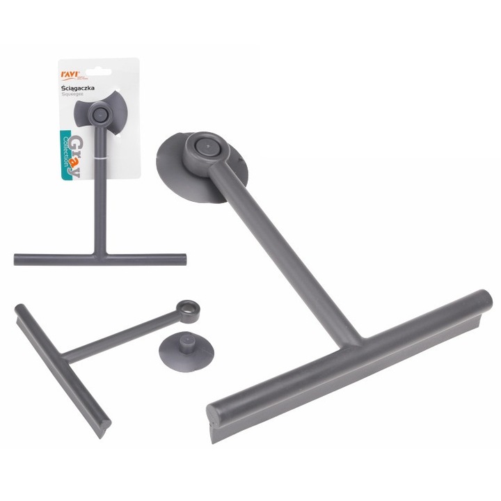 Stergator de geam RAVI GRAY COLLECTION, gri, 22,5x21,7cm, cu ventuza pentru cabina de dus