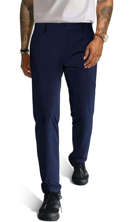 Pantaloni Barbati cu Talia Elastica, Slim Fit Tapered, Material Usor si Respirabil, Confort Maxim, Versatili pentru Office, Casual, Business & Weekend, Look Modern si Elegant, Bleumarin