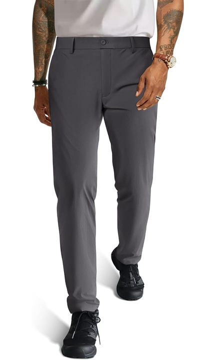 Pantaloni Barbati cu Talia Elastica, Slim Fit Tapered, Material Usor si Respirabil, Confort Maxim, Versatili pentru Office, Casual, Business & Weekend, Look Modern si Elegant, Gri inchis