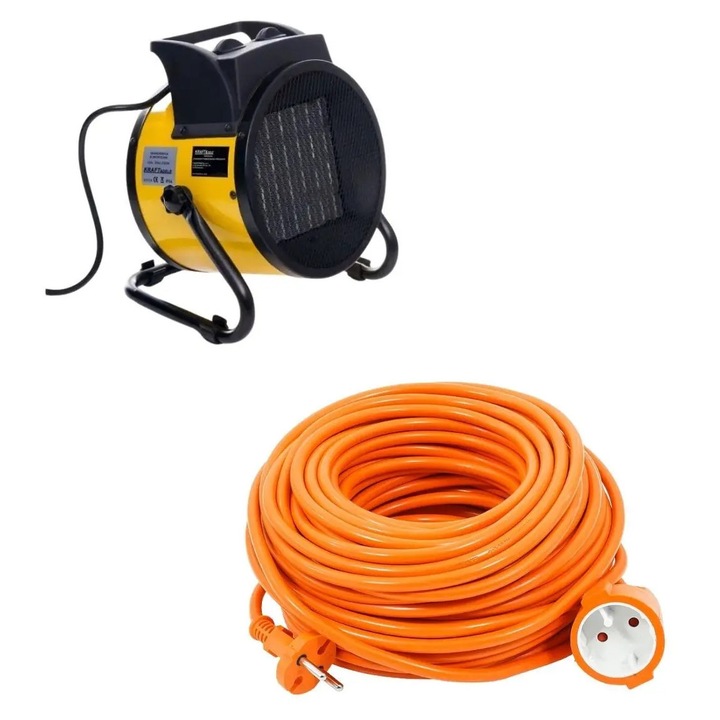 Set aeroterma electrica 3.5 kW si prelungitor 30M, D11728+V70102