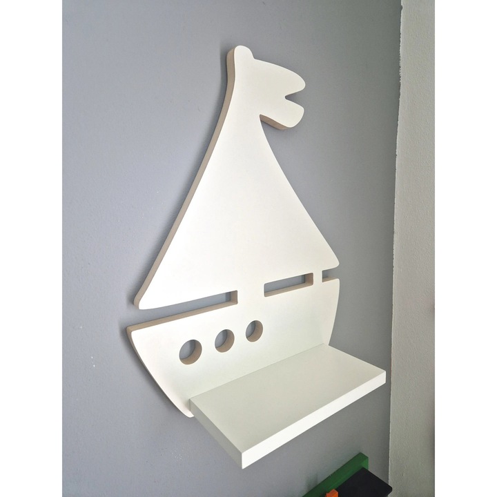 Raft decorativ Moliland, forma de velier, 47,5x47x13,8cm, pentru camera copiilor