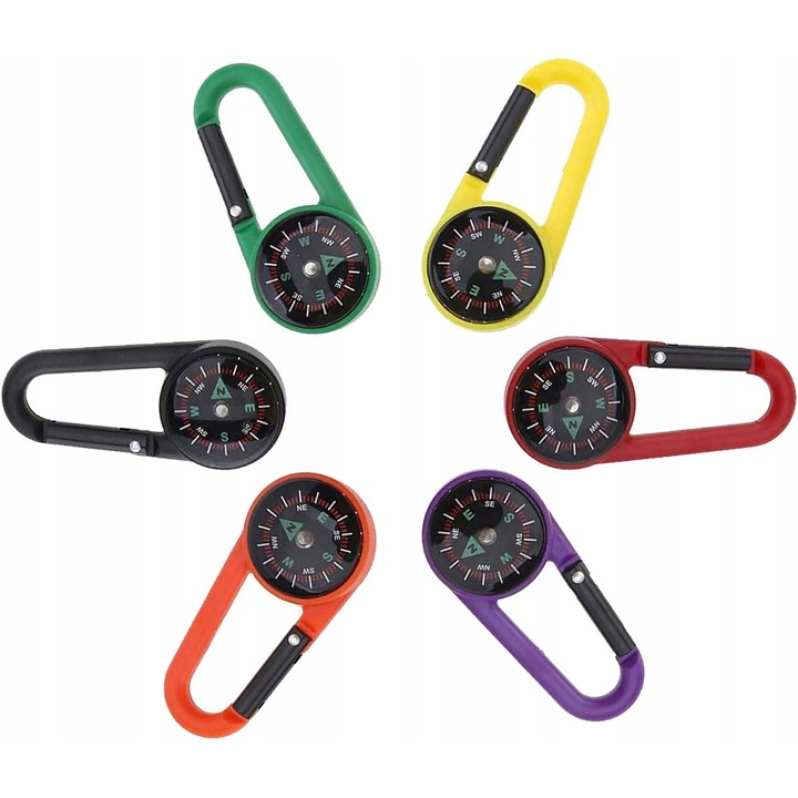 Mini iránytű karabinerrel, 20 darabos készlet, vegyes színek, gyerekeknek