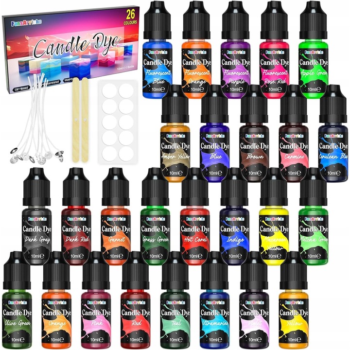 Set de coloranti pentru fabricarea lumanarilor, 26 culori, non-toxic, 10 ml fiecare