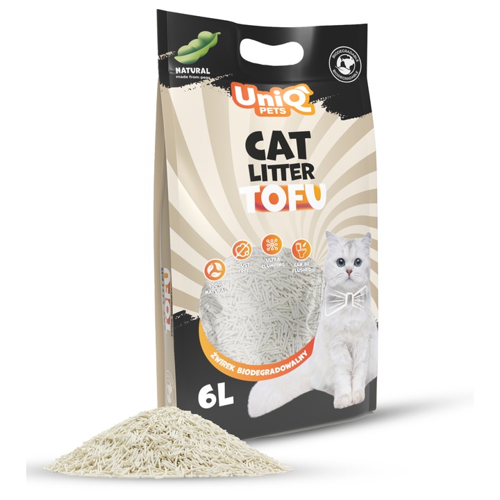 Asternut pentru pisici, UniQ PETS, tofu, biodegradabil, 2,5kg