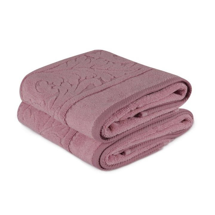 Set 2 prosoape Hobby, 50x90 cm, bumbac 100%, bordura jacquard, roz prafuit