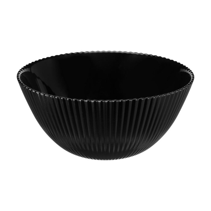 Bol AURORA, 15,2cm, sticla opal neagra, design ryflowat