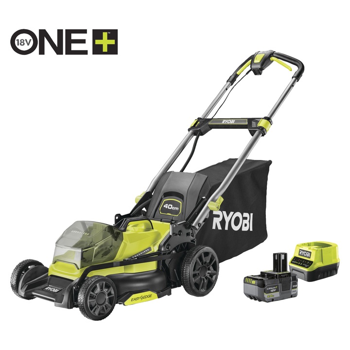Masina de tuns iarba RYOBI, 40cm, motor fara perii, colector 50L, inaltime reglabila 25-70mm