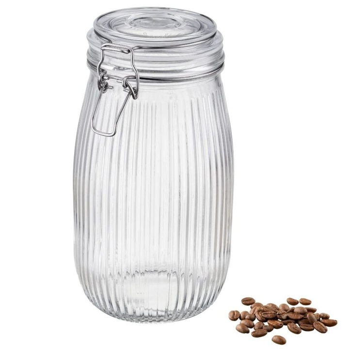 Pachet de 3 recipiente din sticla LINO, Galicja, 1450 ml, transparent, cu capac metalic si garnitura din silicon