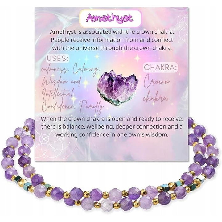 Bratara din ametist, 7-9 inch, 4 mm, pentru dama