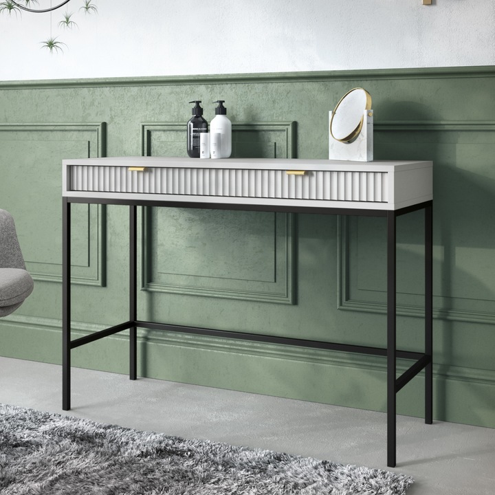 Masă de toaletă, Komodee, NANAIMO, laminat, gri, 77x104x50cm, set 2 suflări