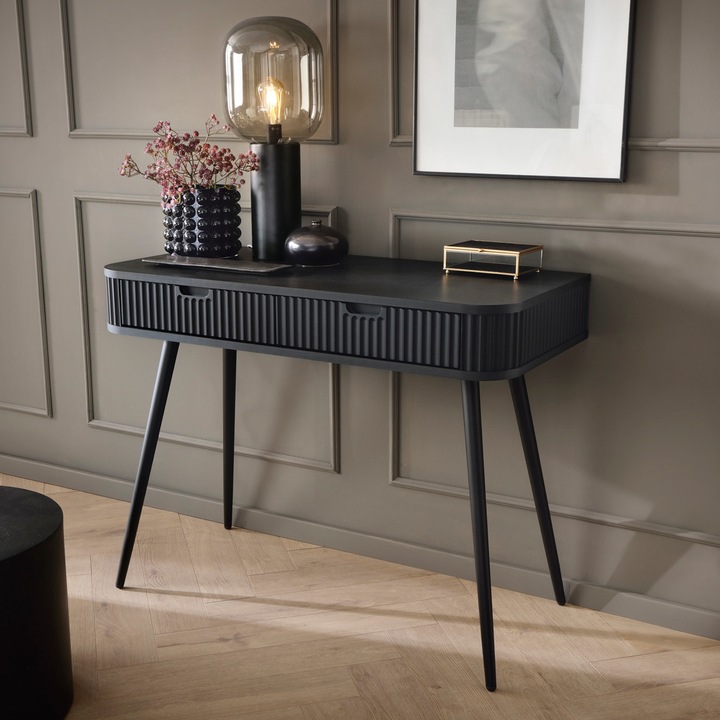 Masă de toaletă Komodee, 2 sertare, PAL laminat, negru, 80x103x49cm