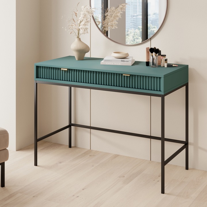 Masă de toaletă Komodee NANAIMO, 2 sertare, PAL laminat, verde, 77x104x50cm