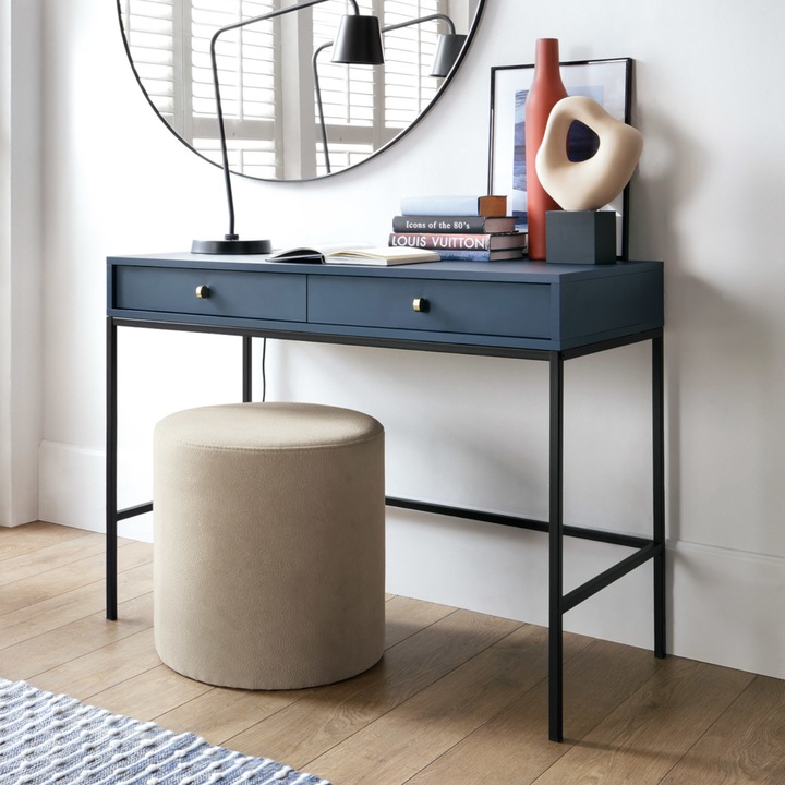 Masă de toaletă Komodee MONCTON, 2 sertare, metalică, PAL laminat, 77x104x50cm, Bej