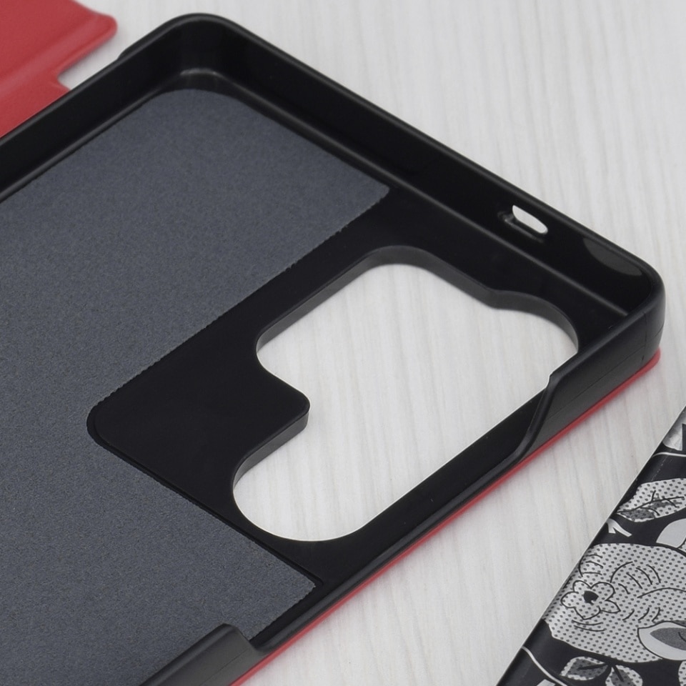 Husa pentru Samsung Galaxy S25 Ultra, SKYDDAR INNOVATION, eFold, tip carte, set cu sticker, Rosu