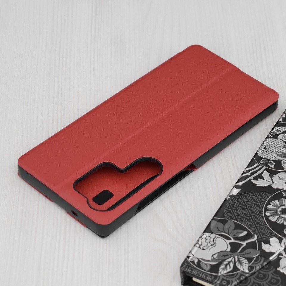 Husa pentru Samsung Galaxy S25 Ultra, SKYDDAR INNOVATION, eFold, tip carte, set cu sticker, Rosu
