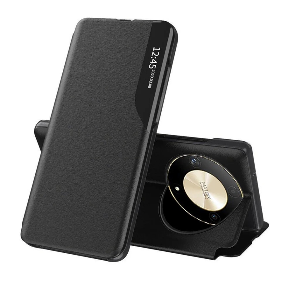 Husa pentru Honor Magic6 Lite, SKYDDAR INNOVATION, eFold, tip carte, set cu sticker, Negru