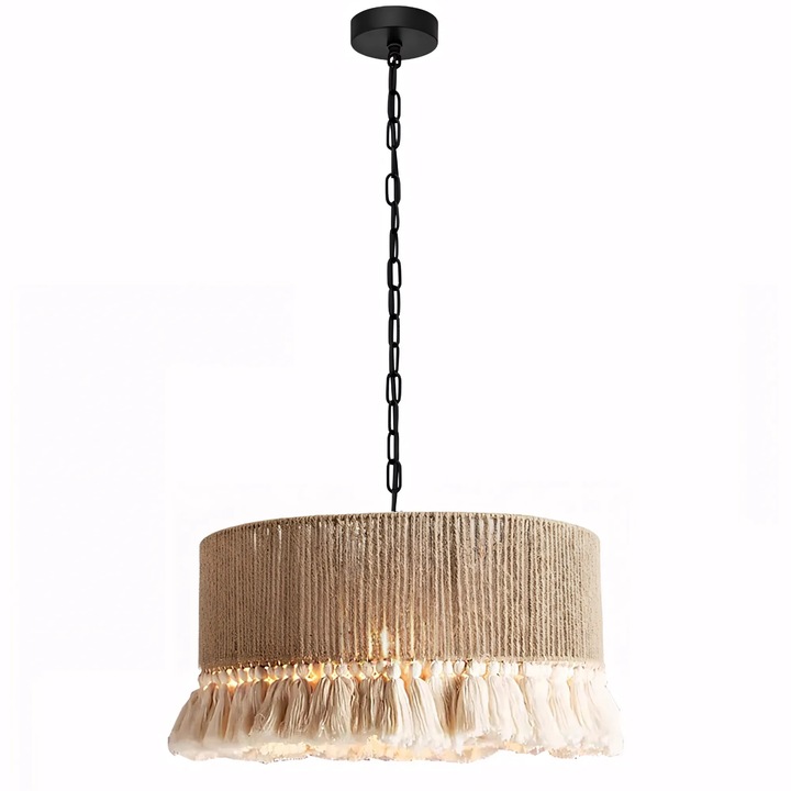 Lustra Toolight APP1735-1CP, boho, abajur din sfoară de iută, cadru metalic, 40x40x110cm, maro