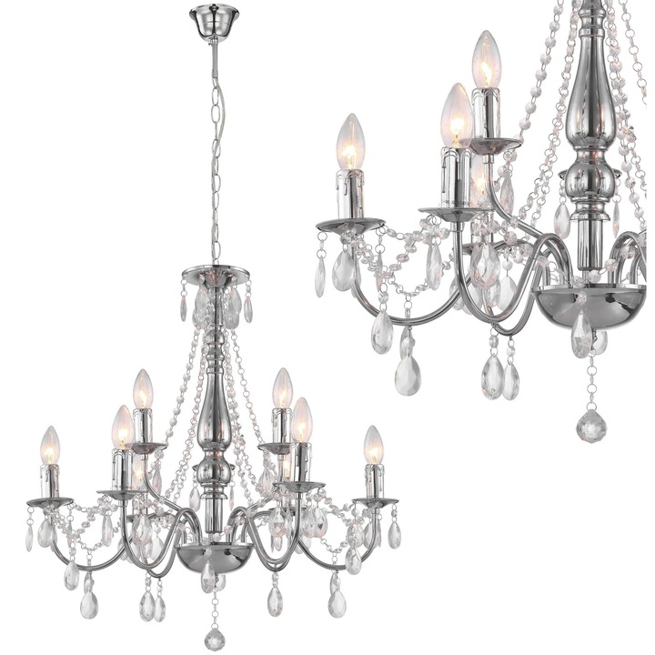 Lustra Toolight EBT016-9CP, crom, 9 surse de iluminat, reglare înălțime, 63x72cm