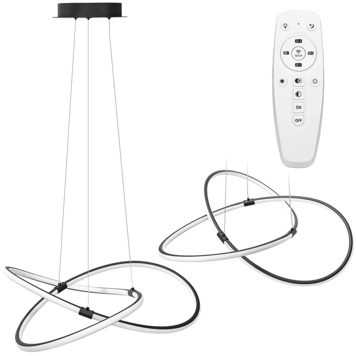 Lustra suspendată Toolight APP1193-CP, negru, LED, 540x540x130mm, telecomandă inclusă