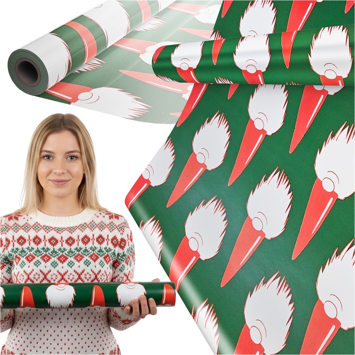 Hartie pentru Ambalat Cadouri, PaperHit, Gnomi Verzi, 0,38m x 20m, Rola Mare