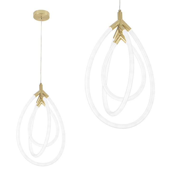 Lustra suspendata Toolight G018-CP, alb-auriu, LED, 600x850mm, 72W, flux luminos 5000 lm, reglare inaltime