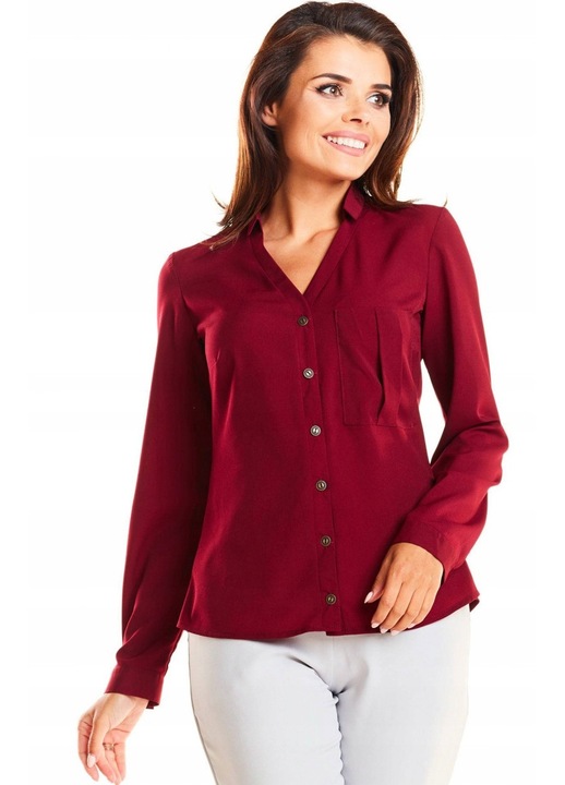 Camasa Dama, Infiniteyou, 98% Poliester, 2% Elastan, Stil Casual, Birou, Elegant, Business, Slim Fit, Decolteu Cu Guler, Maneca Lunga, Bordo, Bordeaux, S