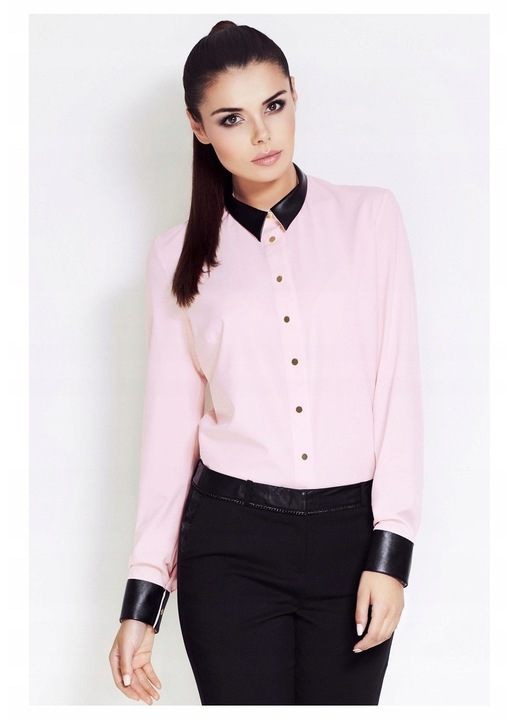 Camasa Dama, Awama, 98% Poliester, 2% Elastan, Croi Slim Fit, Ajustata Pe Silueta, Cu Nasturi Aurii, Maneci Lungi, Decolteu Cu Guler, Roz, Roz