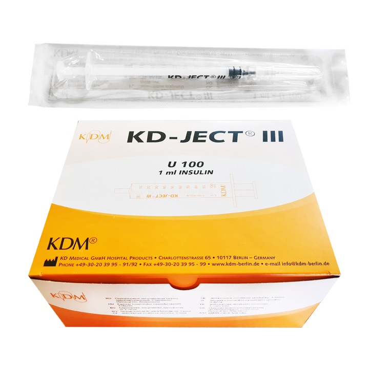 Seringa insulina 1ml KD-JECT III cu ac inlocuibil 0,40x12mm, set 100 bucati