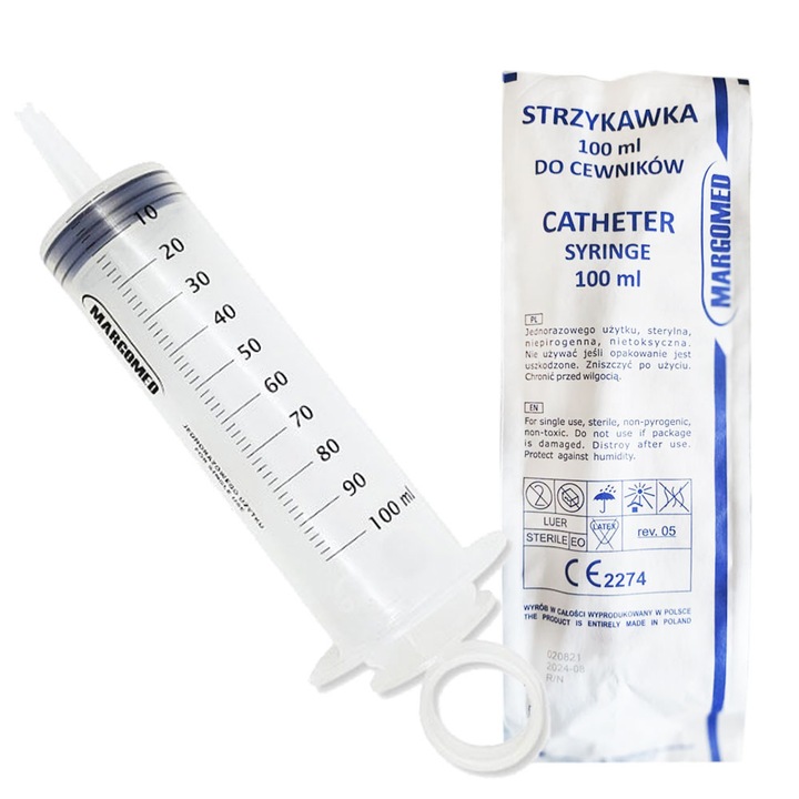 Seringa 100ml Margomed, 3 piese, transparenta, sterila