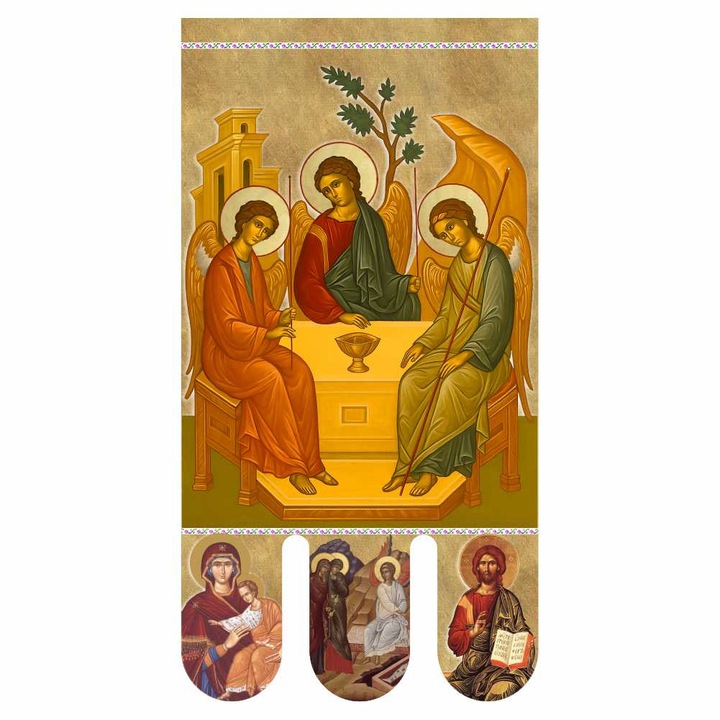 Icoana steag bisericesc, prapor liturgic 130 x 68 cm Sfanta Treime cu Invierea Domnului PRLI-SFTIN-M