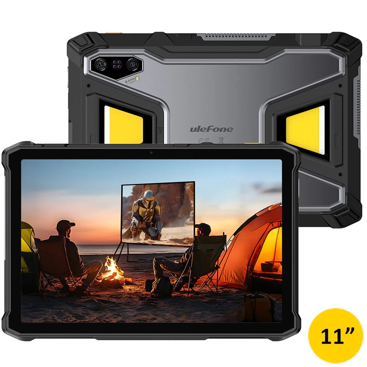 Tableta Ulefone Armor Pad 5 Ultra, Proiector 200 Lumeni, Procesor MediaTek Dimensity 7400X Octa-Core, Ecran 11", 12GB RAM, 512GB Flash, Wi-Fi, Bluetooth, 64MP+64MP, 5G, Android