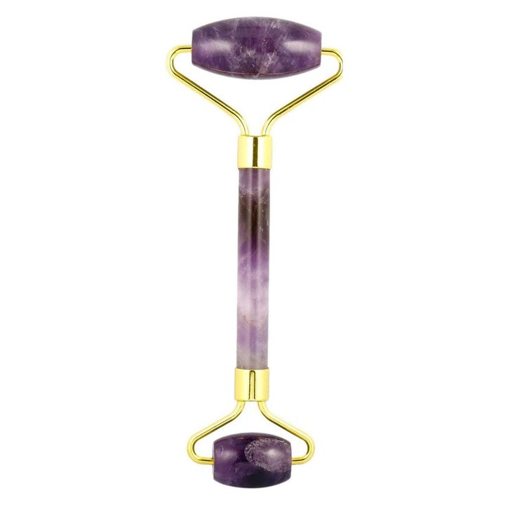 Rola masaj facial din cristal de ametist, pentru circulație sanguină, reducere tensiune, 100% cristal autentic