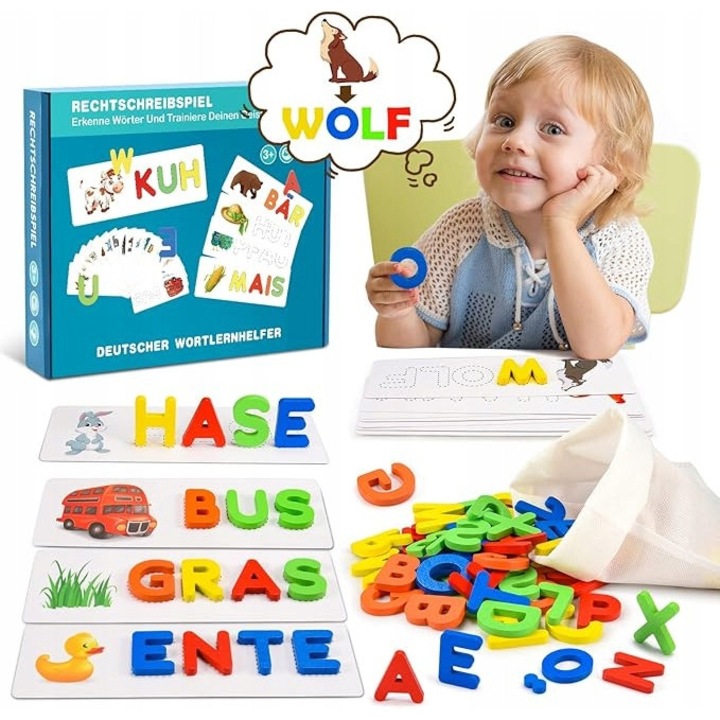 Set jucarii educative, 30 cartonase si 65 blocuri din lemn, culori intense, 3-8 ani