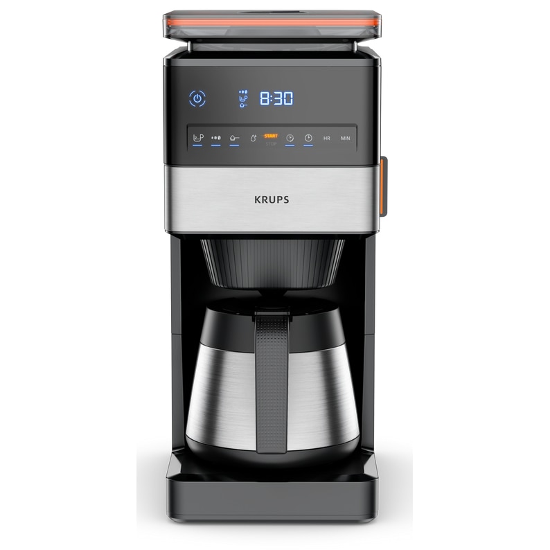 Cafetiera Krups KT 8428 Grind Aroma XL Thermo, 1000 W, 1.25 l, Rasnita cu 3 setari, Display LED, Mentinere la cald 240 minute, 15 cesti Negru/Inox