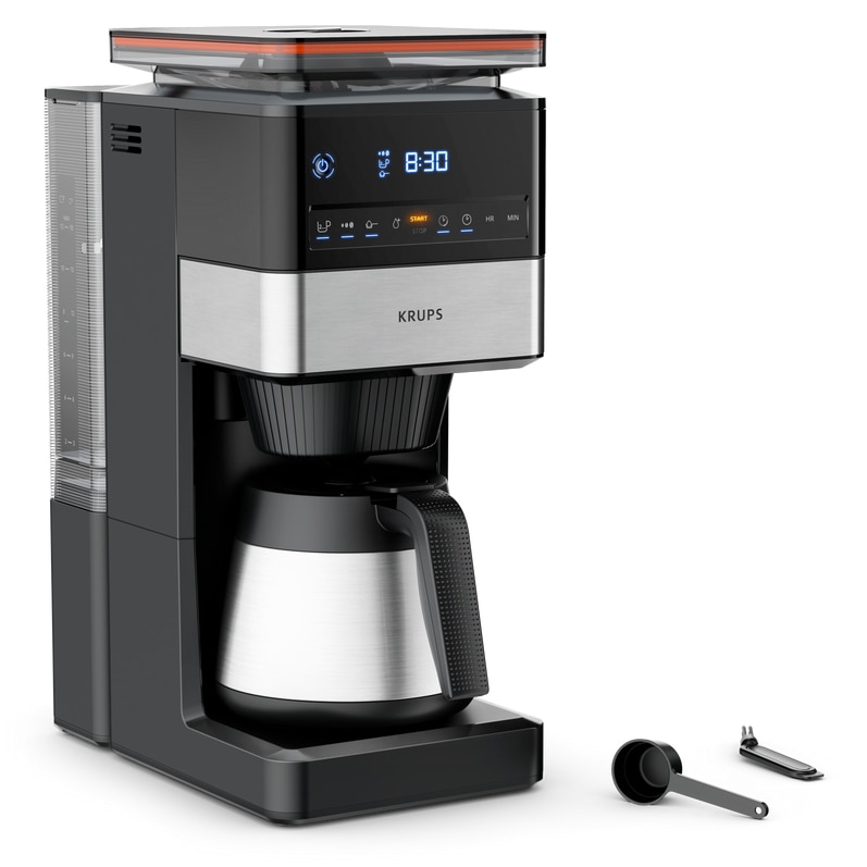 Cafetiera Krups KT 8428 Grind Aroma XL Thermo, 1000 W, 1.25 l, Rasnita cu 3 setari, Display LED, Mentinere la cald 240 minute, 15 cesti Negru/Inox