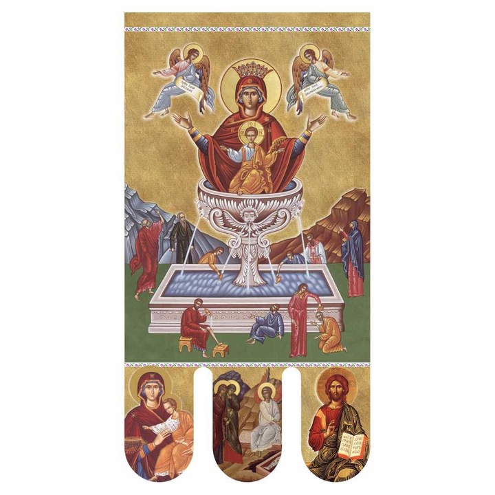 Icoana steag bisericesc, prapor liturgic 130 x 68 cm Izvorul Tamaduirii cu Invierea Domnului PRLI-IZTIN-M