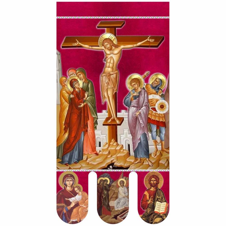 Icoana steag bisericesc, prapor liturgic 130 x 68 cm Rastignirea Domnului cu Invierea Domnului PRLI-RSIN-R