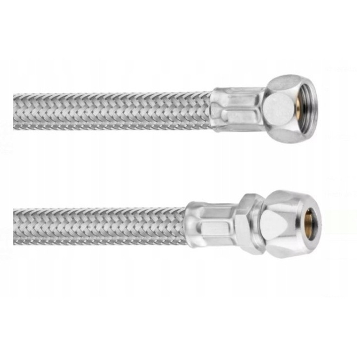 Rugalmas csatlakozó tömlő 3/8" x 3/8", 15 cm hosszú, rozsdamentes acél, maximális nyomás 10 bar