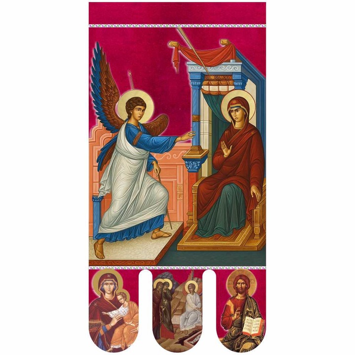 Icoana steag bisericesc, prapor liturgic 130 x 68 cm Buna Vestire cu Invierea Domnului PRLI-BVIN-R