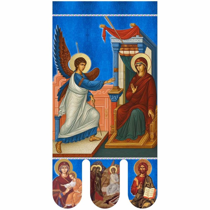 Icoana steag bisericesc, prapor liturgic 130 x 68 cm Buna Vestire cu Invierea Domnului PRLI-BVIN-A