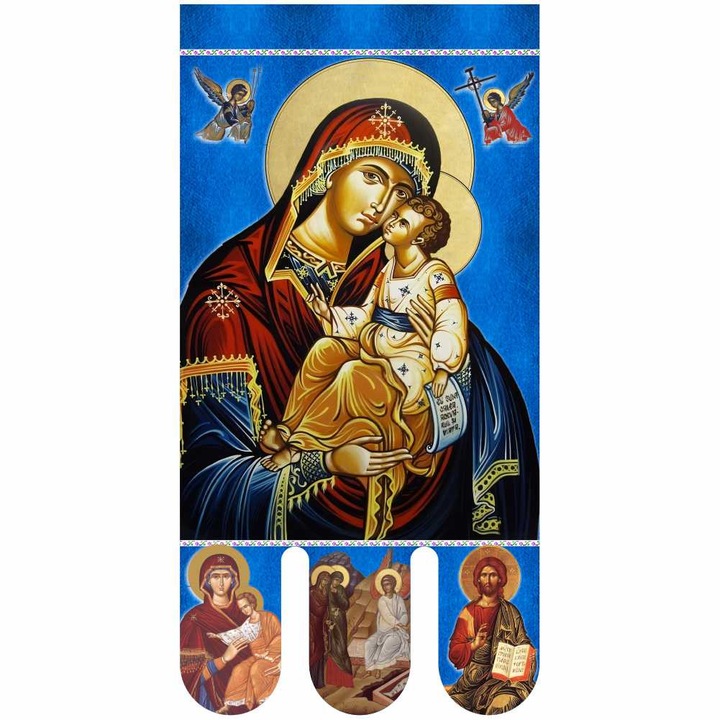 Icoana steag bisericesc, prapor liturgic 130 x 68 cm Maica Domnului cu Invierea Domnului PRLI-MDIN-A