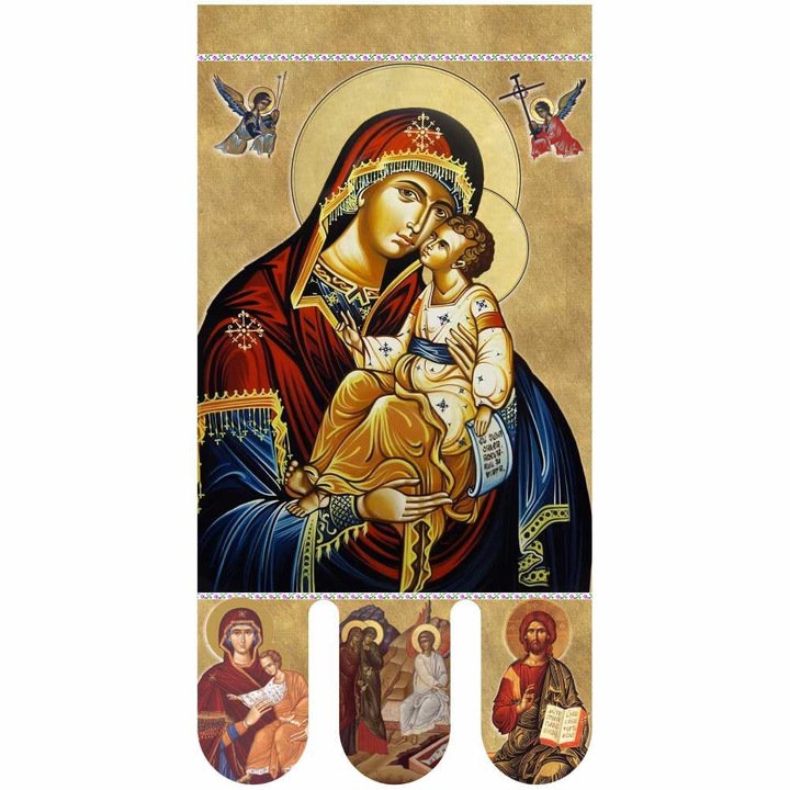 Icoana steag bisericesc, prapor liturgic 130 x 68 cm Maica Domnului cu Invierea Domnului PRLI-MDIN-M