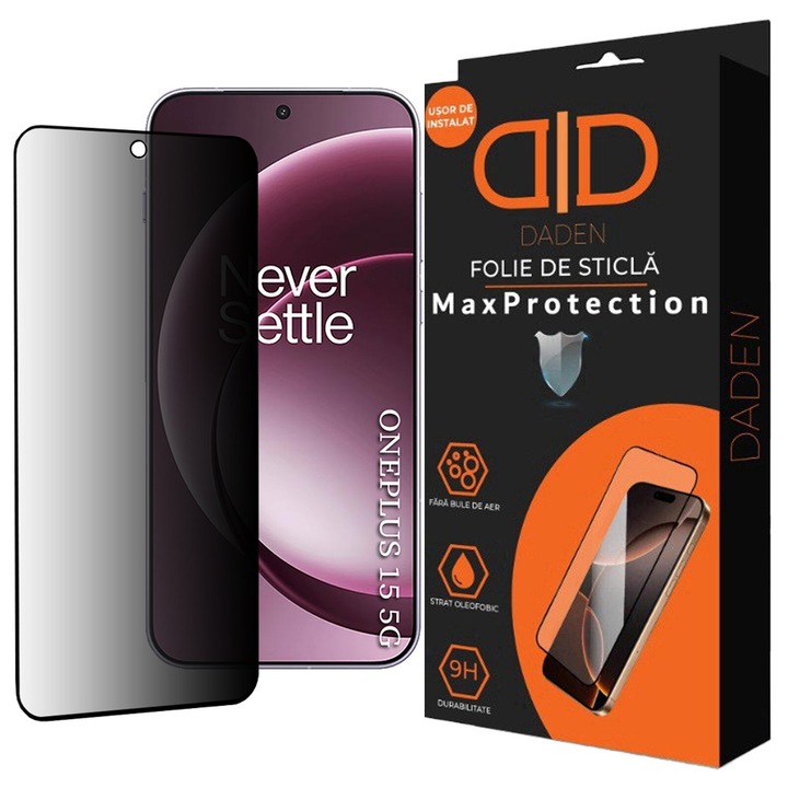 Folie Sticla Privacy pentru OnePlus 15 Daden MaxProtection, Full Cover, Protectie Profesionala, Ultra Rezistenta, Calitate Premium