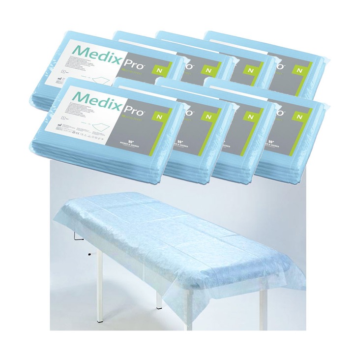 Cearceafuri de unica folosinta, MedixPro, 80cm x 210cm, 80 bucati, albastru