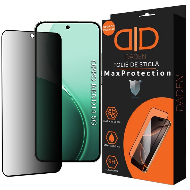 Folie Sticla Privacy pentru Oppo Reno 14 Daden MaxProtection, Full Cover, Protectie Profesionala, Ultra Rezistenta, Calitate Premium
