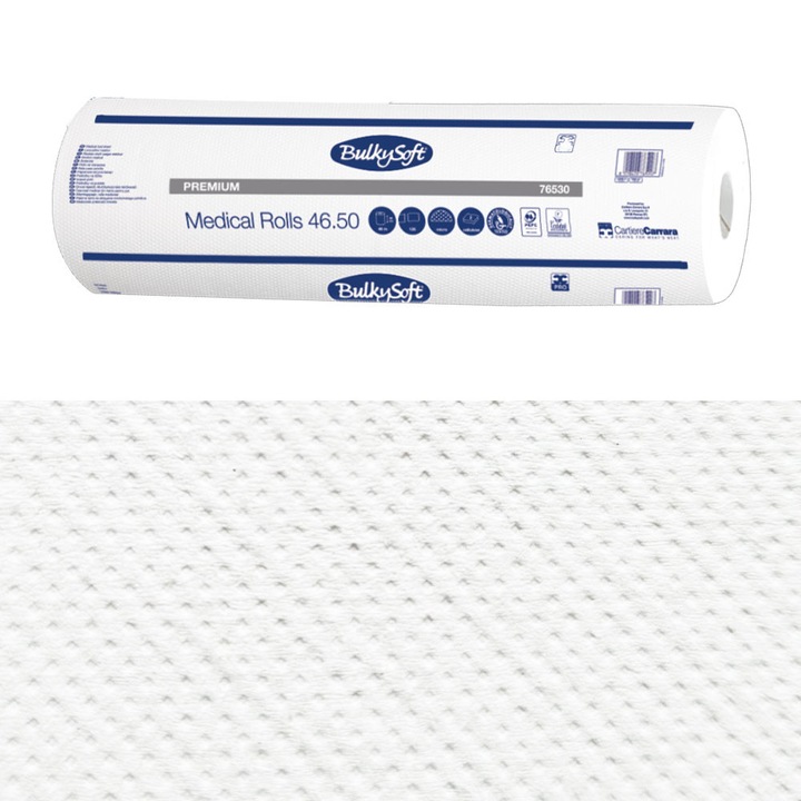 Hartie medicala pe rola, BulkySoft, 50cm x 46m, 17g, alb
