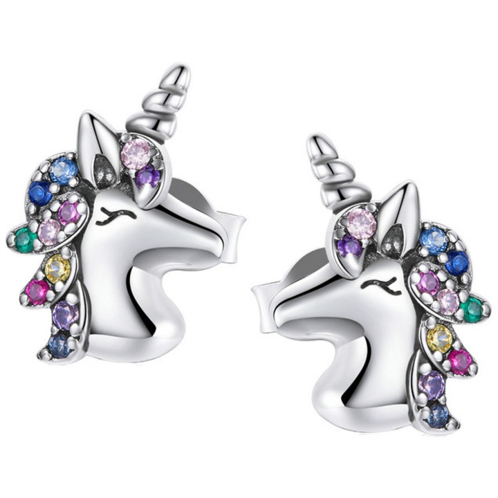 Cercei argint Trusky, unicorni cu coama colorata, 1,2x0,9cm
