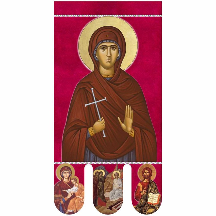 Icoana steag bisericesc, prapor liturgic 130 x 68 cm Sfanta Filoftea cu Invierea Domnului PRLI-SFFIN-R